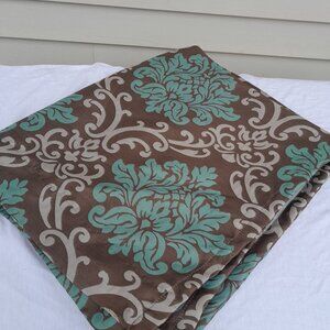 Pier 1 Imports Blue Brown Damask Curtains Drapes Two Panels 54x84"  Rod Panel